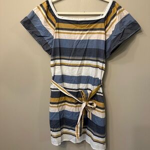 Tommy Hilfiger off the shoulder striped dress with belt and pockets - medium